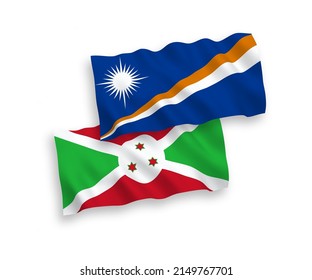 National vector fabric wave flags of Republic of the Marshall Islands and Burundi isolated on white background. 1 to 2 proportion.