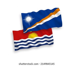 National vector fabric wave flags of Republic of the Marshall Islands and Republic of Kiribati isolated on white background. 1 to 2 proportion.