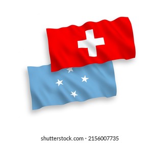 Nationale Vektor-Wellen-Flaggen der Föderierten Staaten von Mikronesien und der Schweiz einzeln auf weißem Hintergrund. 1 bis 2 %.