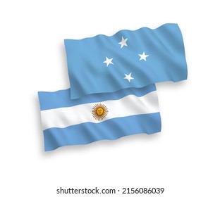 Banderas de ondulación de tela vectorial nacional de los Estados Federados de Micronesia y Argentina aisladas en fondo blanco. de 1 a 2.