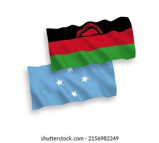 Nationale Vektor-Wellen-Flaggen der Föderierten Staaten von Mikronesien und Malawi einzeln auf weißem Hintergrund. 1 bis 2 %.