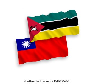 Banderas de olas de tela vectorial nacional de la República de Mozambique y Taiwán aisladas en fondo blanco. de 1 a 2.