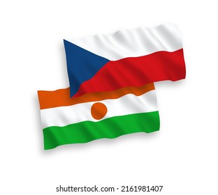 Banderas de olas de tela vectorial nacional de la República Checa y la República del Níger aisladas en fondo blanco. de 1 a 2.