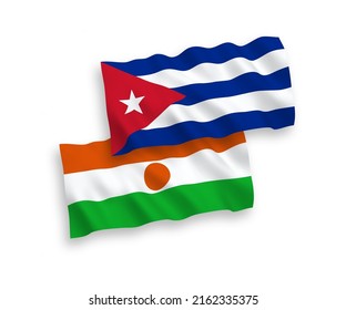 National vector fabric wave flags of Republic of the Niger and Cuba isolated on white background. 1 to 2 proportion.