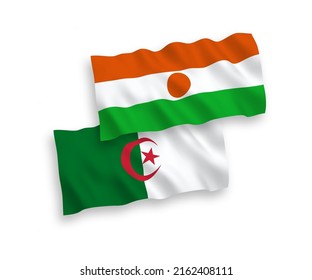 National vector fabric wave flags of Republic of the Niger and Algeria isolated on white background. 1 to 2 proportion.