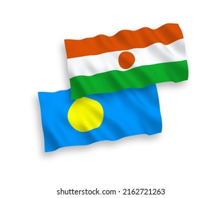 Banderas de olas de tela vectorial nacional de la República del Níger y Palau aisladas en fondo blanco. de 1 a 2.