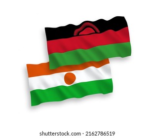 Nationale Vektor-Wellen-Flaggen der Republik Niger und Malawi einzeln auf weißem Hintergrund. 1 bis 2 %.