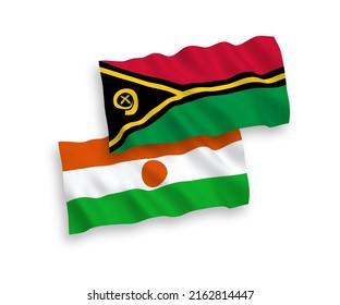National vector fabric wave flags of Republic of the Niger and Republic of Vanuatu isolated on white background. 1 to 2 proportion.