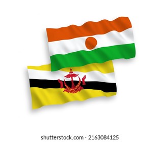 Nationale Vektor-Wellen-Flaggen der Republik Niger und Brunei einzeln auf weißem Hintergrund. 1 bis 2 %.