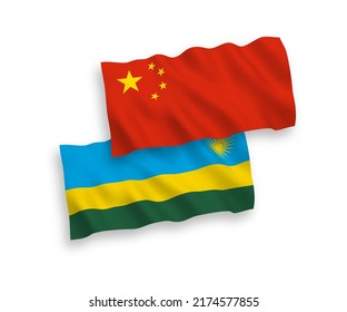 National vector fabric wave flags of Republic of Rwanda and China isolated on white background 1 to 2 proportion.