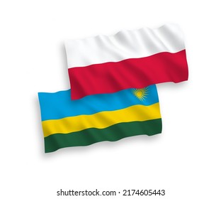 Banderas de olas de tela vectorial nacional de la República de Rwanda y Polonia aisladas en fondo blanco. de 1 a 2.