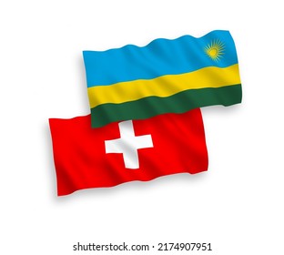 National vector fabric wave flags of Republic of Rwanda and Switzerland isolated on white background. 1 to 2 proportion.