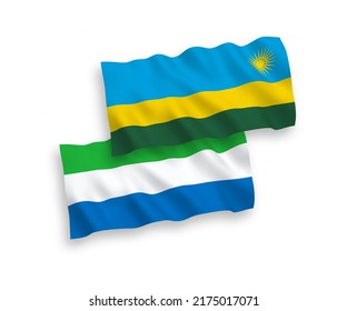 National vector fabric wave flags of Republic of Rwanda and Sierra Leone isolated on white background. 1 to 2 proportion.