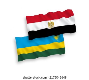 National vector fabric wave flags of Republic of Rwanda and Egypt isolated on white background. 1 to 2 proportion.