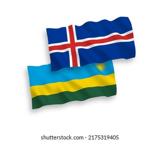 Banderas de ondulación de tela vectorial nacional de la República de Rwanda e Islandia aisladas sobre fondo blanco. de 1 a 2.