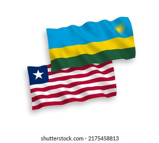 Nationale Vektor-Wellen-Flaggen der Republik Ruanda und Liberia einzeln auf weißem Hintergrund. 1 bis 2 %.