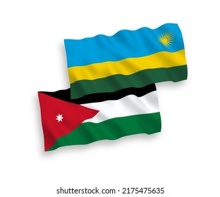 National vector fabric wave flags of Republic of Rwanda and Hashemite Kingdom of Jordan isolated on white background. 1 to 2 proportion.