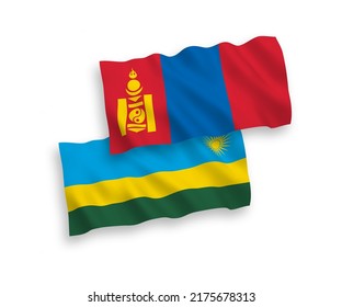 Banderas de olas de tela vectorial nacional de la República de Rwanda y Mongolia aisladas en fondo blanco. de 1 a 2.