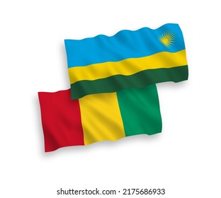 Nationale Vektor-Wellen-Flaggen der Republik Ruanda und Guinea einzeln auf weißem Hintergrund. 1 bis 2 %.