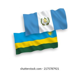 National vector fabric wave flags of Republic of Rwanda and Republic of Guatemala isolated on white background. 1 to 2 proportion.