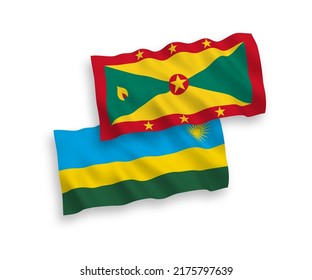 National vector fabric wave flags of Republic of Rwanda and Grenada isolated on white background. 1 to 2 proportion.
