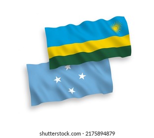 National vector fabric wave flags of Republic of Rwanda and Federated States of Micronesia isolated on white background. 1 to 2 proportion.