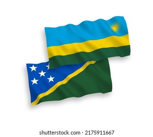 Banderas de olas de tela vectorial nacional de la República de Rwanda y de las Islas Salomón aisladas de fondo blanco. de 1 a 2.