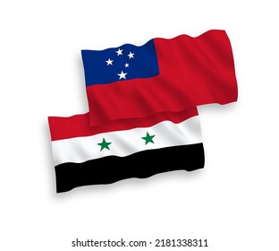 Banderas de ondulación de tela vectorial nacional del Estado Independiente de Samoa y Siria aisladas sobre fondo blanco. de 1 a 2.