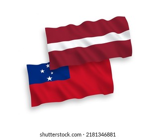 Banderas de ondulación de tejido vectorial nacional de Letonia y Estado Independiente de Samoa aisladas en fondo blanco. de 1 a 2.