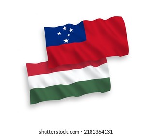 Nationale Vektor-Wellen-Flaggen des Unabhängigen Staates Samoa und Ungarn einzeln auf weißem Hintergrund. 1 bis 2 %.