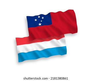 Nationale Vektor-Wellen-Flaggen des Unabhängigen Staates Samoa und Luxemburg einzeln auf weißem Hintergrund. 1 bis 2 %.