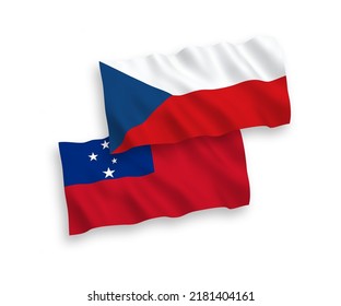 Banderas de ondulación de tela vectorial nacional de la República Checa y del Estado Independiente de Samoa aisladas en fondo blanco. de 1 a 2.