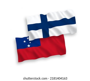 Banderas de ondulación de tela vectorial nacional de Finlandia y del Estado Independiente de Samoa aisladas de fondo blanco. de 1 a 2.