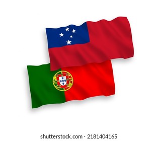 National vector fabric wave flags of Portugal and Independent State of Samoa isolated on white background. 1 to 2 proportion.