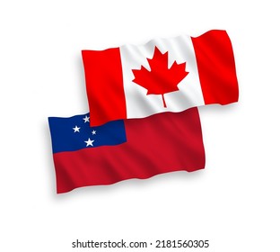 National vector fabric wave flags of Canada and Independent State of Samoa isolated on white background. 1 to 2 proportion.