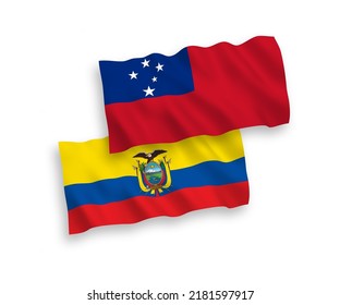 Banderas de ondulación de tela vectorial nacional del Estado Independiente de Samoa y el Ecuador aisladas sobre fondo blanco. de 1 a 2.