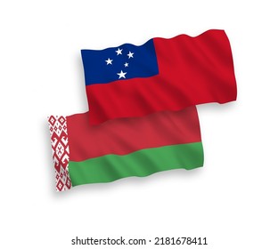 Nationale Vektor-Wellen-Flaggen des Unabhängigen Staates Samoa und Weißrussland einzeln auf weißem Hintergrund. 1 bis 2 %.