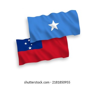 Nationale Vektor-Wellen-Flaggen des Unabhängigen Staates Samoa und Somalia einzeln auf weißem Hintergrund. 1 bis 2 %.