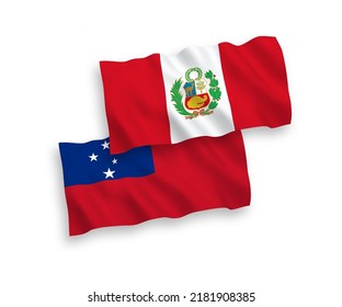 Banderas de ondulación de tela vectorial nacional del Estado Independiente de Samoa y el Perú aisladas sobre fondo blanco. de 1 a 2.