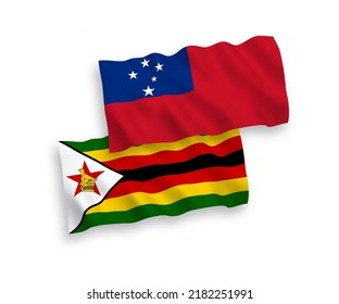 Nationale Vektor-Wellen-Flaggen des Unabhängigen Staates Samoa und Simbabwe einzeln auf weißem Hintergrund. 1 bis 2 %.