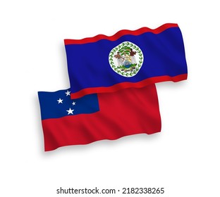 Banderas de ondulación de tela vectorial nacional del Estado Independiente de Samoa y Belice aisladas sobre fondo blanco. de 1 a 2.