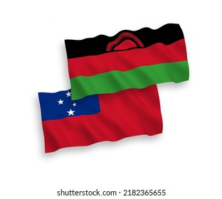 Banderas de ondulación de tela vectorial nacional del Estado Independiente de Samoa y Malawi aisladas sobre fondo blanco. de 1 a 2.