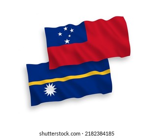 Nationale Vektor-Wellen-Flaggen des Unabhängigen Staates Samoa und der Republik Nauru einzeln auf weißem Hintergrund. 1 bis 2 %.
