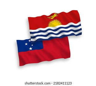 National vector fabric wave flags of Independent State of Samoa and Republic of Kiribati isolated on white background. 1 to 2 proportion.