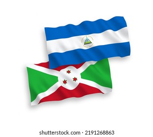 Nationale Vektorgrafik-Wellenflags von Nicaragua und Burundi einzeln auf weißem Hintergrund. 1 bis 2 %.