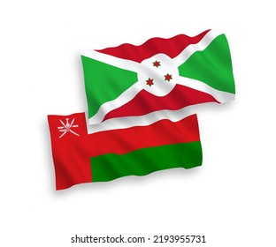 Nationale Vektor-Wellen-Flaggen von Sultanat von Oman und Burundi einzeln auf weißem Hintergrund. 1 bis 2 %.
