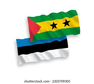 National vector fabric wave flags of Estonia and Saint Thomas and Prince isolated on white background. 1 to 2 proportion.