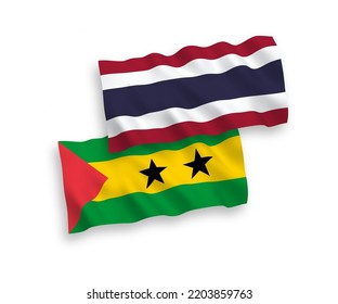 National vector fabric wave flags of Saint Thomas and Prince and Thailand isolated on white background. 1 to 2 proportion.