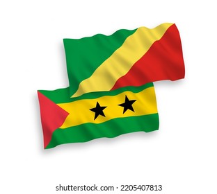 Banderas de olas de tela vectorial nacional de Santo Tomás y Príncipe y la República del Congo aisladas de fondo blanco. de 1 a 2.