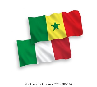 National vector fabric wave flags of Italy and Republic of Senegal isolated on white background. 1 to 2 proportion.